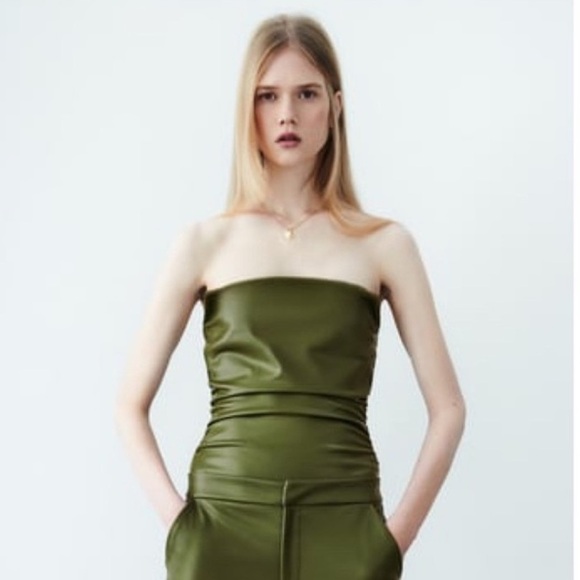 Zara Faux Leather Bustier Bodysuit Olive Green - Picture 7 of 9